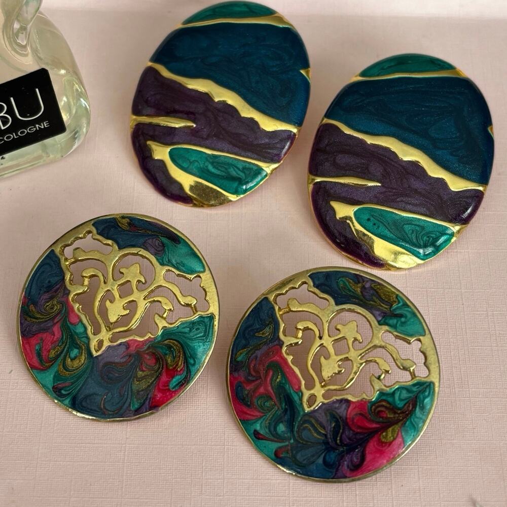 2 pair VINTAGE Enamel 1980’s Post Earrings